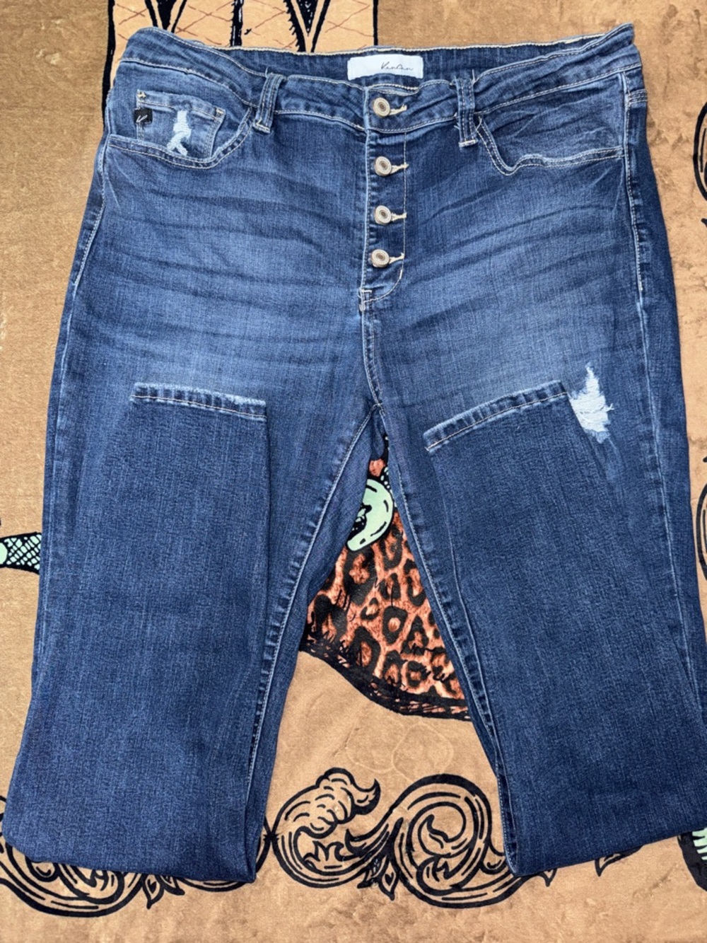 KanCan Dark Blue Distressed Skinny Jeans 15/31 - Picture 3 of 8